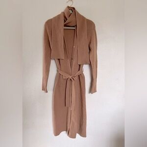 Bcbgmaxazria lambs wool angora neutral long cardigan sweater w attached scarf XS